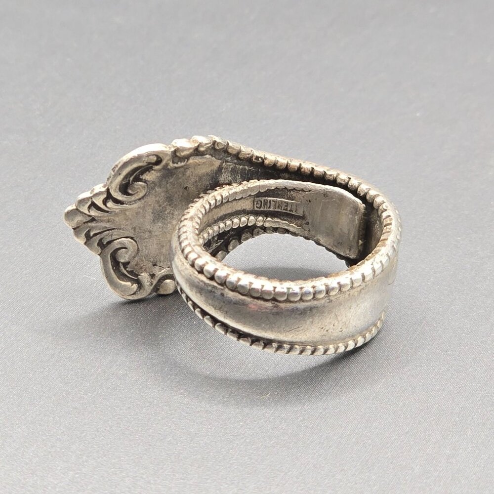 Antique 1908 Sterling Silver Spoon Ring Size 6 Floral 13.02g Flatware Jewelry - Picture 3 of 11